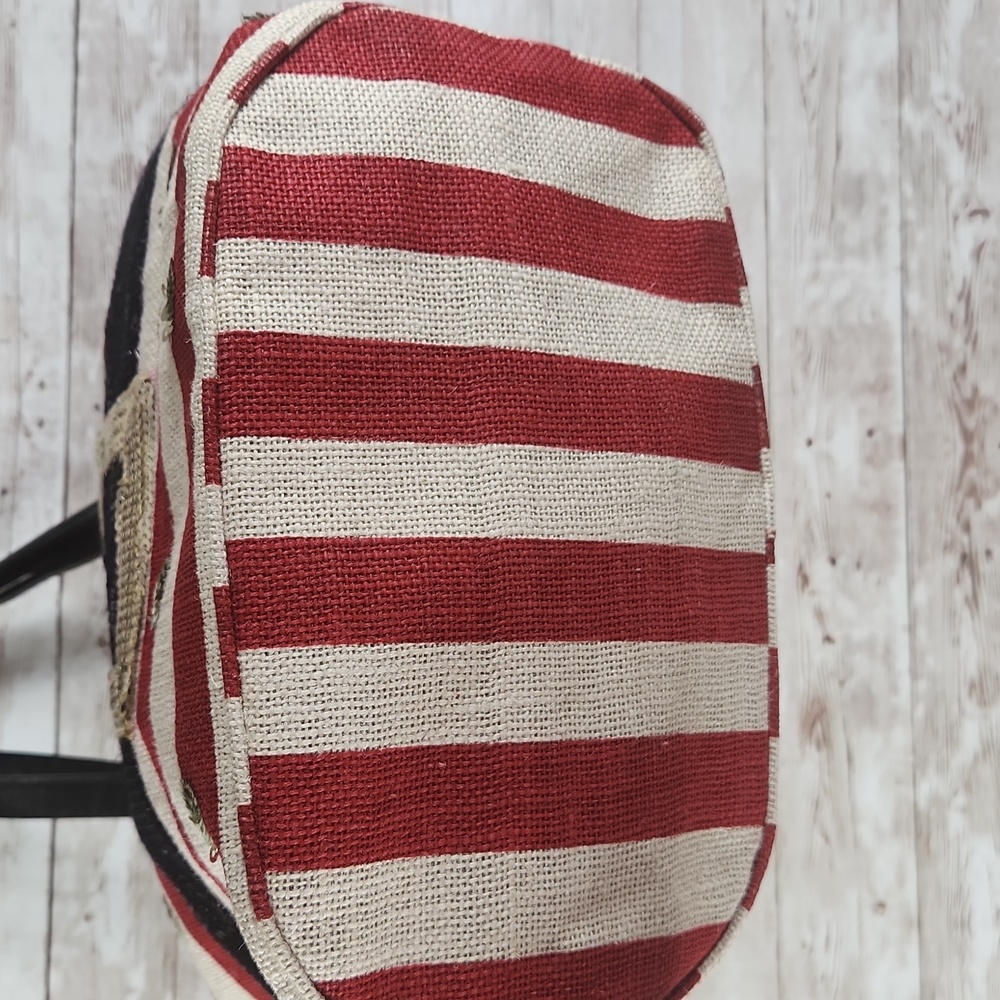 NWOT, Mudpie, Red and White Striped Tote Bag, With Black and Silver Sequins. - Picture 4 of 10
